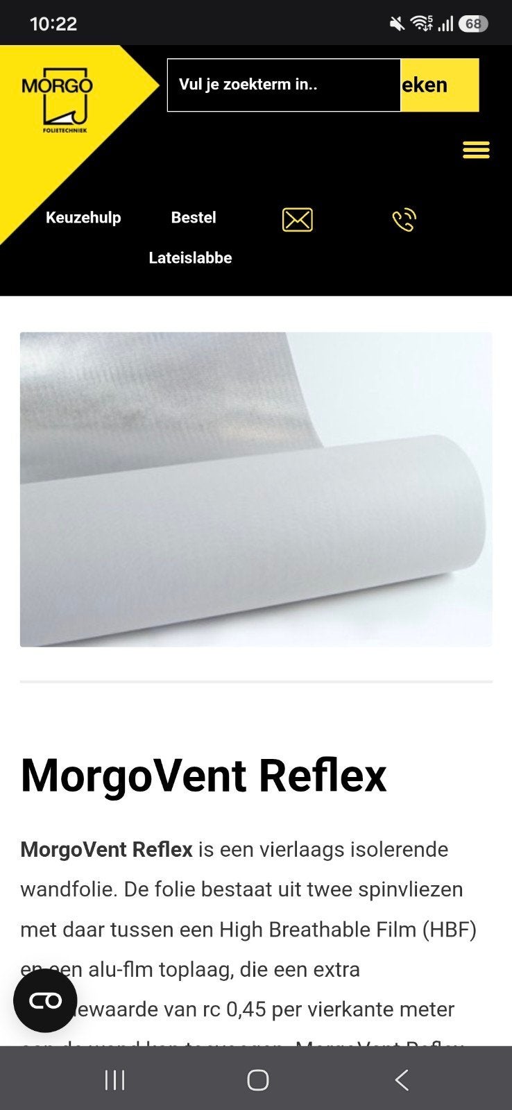 Damp-open, waterkerend, MorgoVent Reflex folie, Overige materialen, Dakisolatie, Nieuw, 15 m² of meer