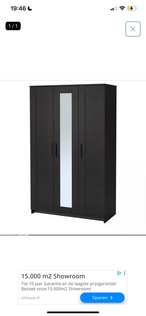 Ikea kast zwart met spiegel model brimmes, 100 tot 150 cm, Ophalen of Verzenden, Zo goed als nieuw, 150 tot 200 cm