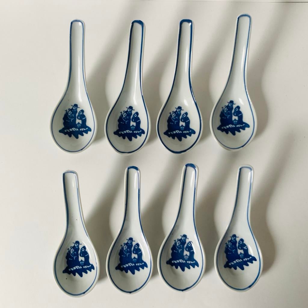 8 Chinese soeplepels delfts blauw Chinees China, Ophalen of Verzenden