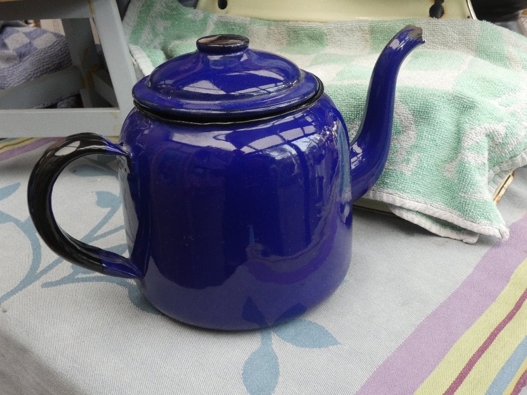 emaille koffiekan/ koffiepot/ theepot blauw email, Ophalen of Verzenden