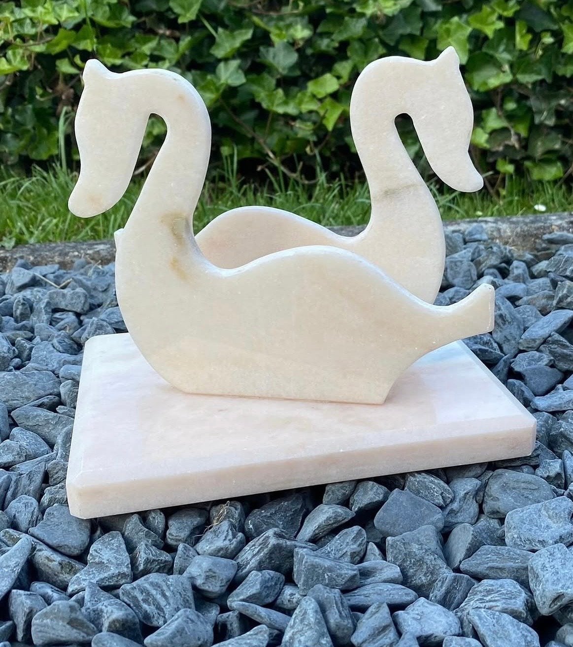 Marmeren Zwanen Decoratie - 20 cm Lengte, Ophalen of Verzenden, Zo goed als nieuw, Beige, Steen/keramiek