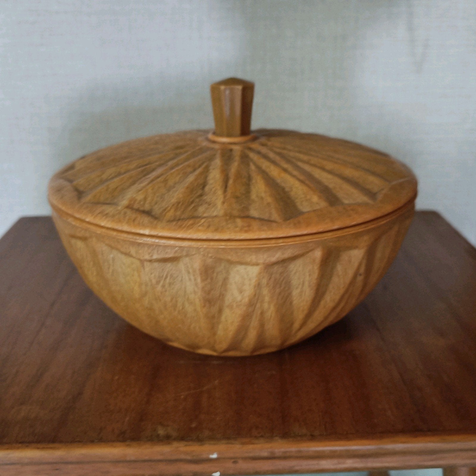 Vintage houtkleurige kunststof koektrommel/bewaarbak met dek, Ophalen of Verzenden
