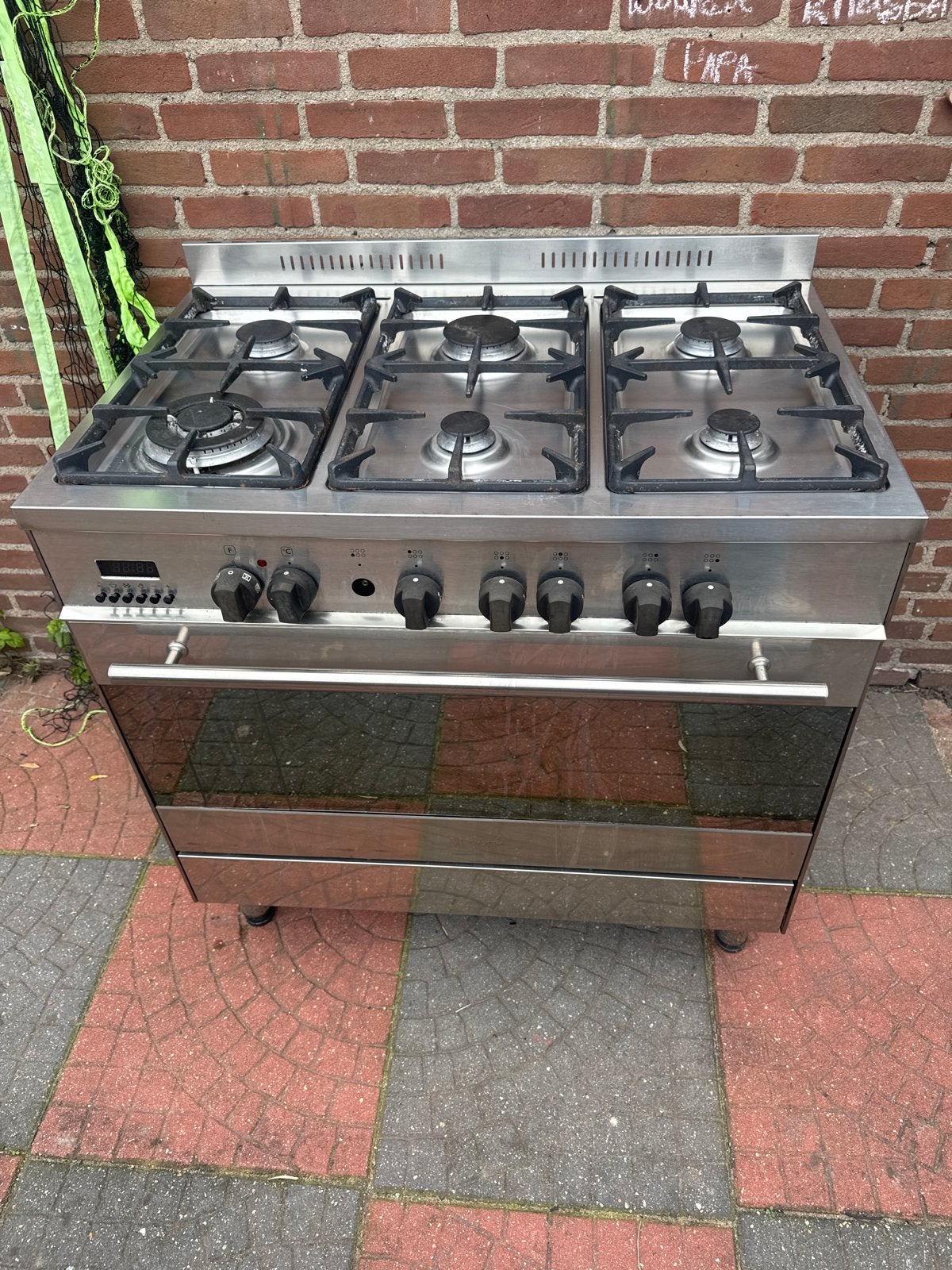 Vrijstaand gasfornuis met oven - RVS, Ophalen, Gebruikt, Hete lucht, 60 cm of meer
