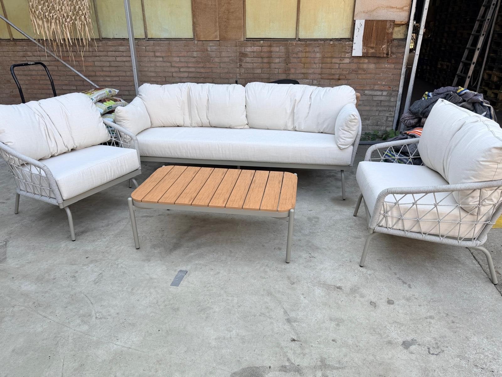 Complete Loungeset met Bank, 2 Stoelen en Bijzettafel, Tuin en Terras, Tuinsets en Loungesets, Ophalen, 4 zitplaatsen, Loungeset