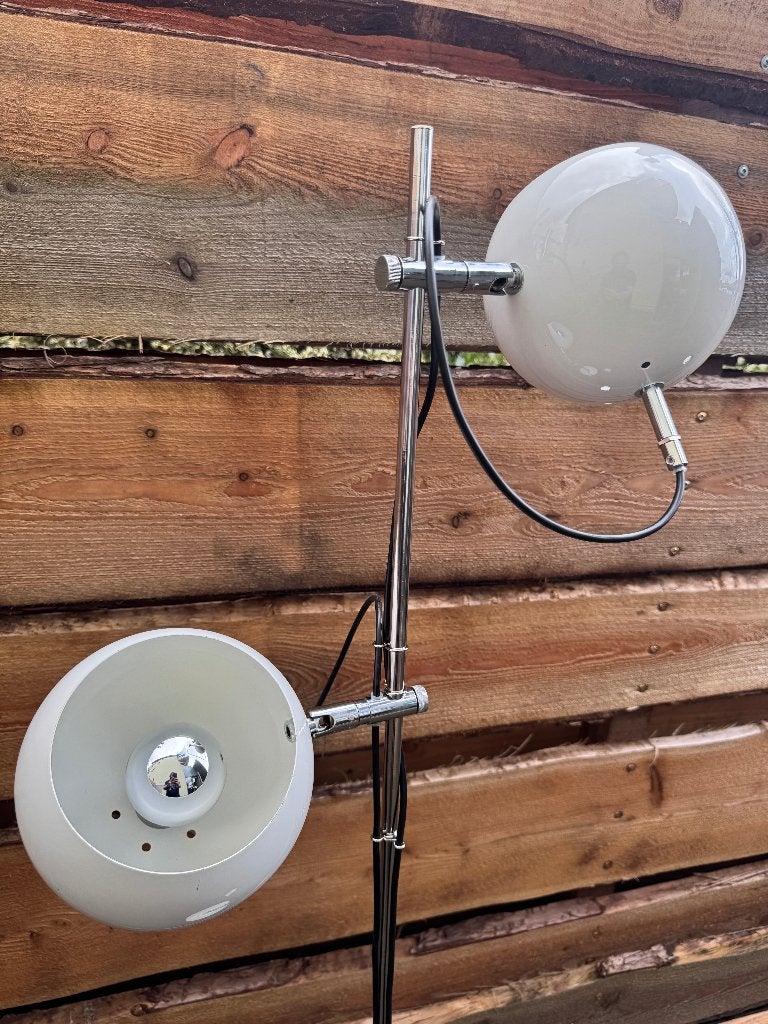 Herda | Bollamp | Knikarmen | Parelwit | 1970 | Vintage |BLF, 100 tot 150 cm, Zo goed als nieuw, Vintage | Design | 70ties | Vloerlamp | Parel wit| Retro | BLF