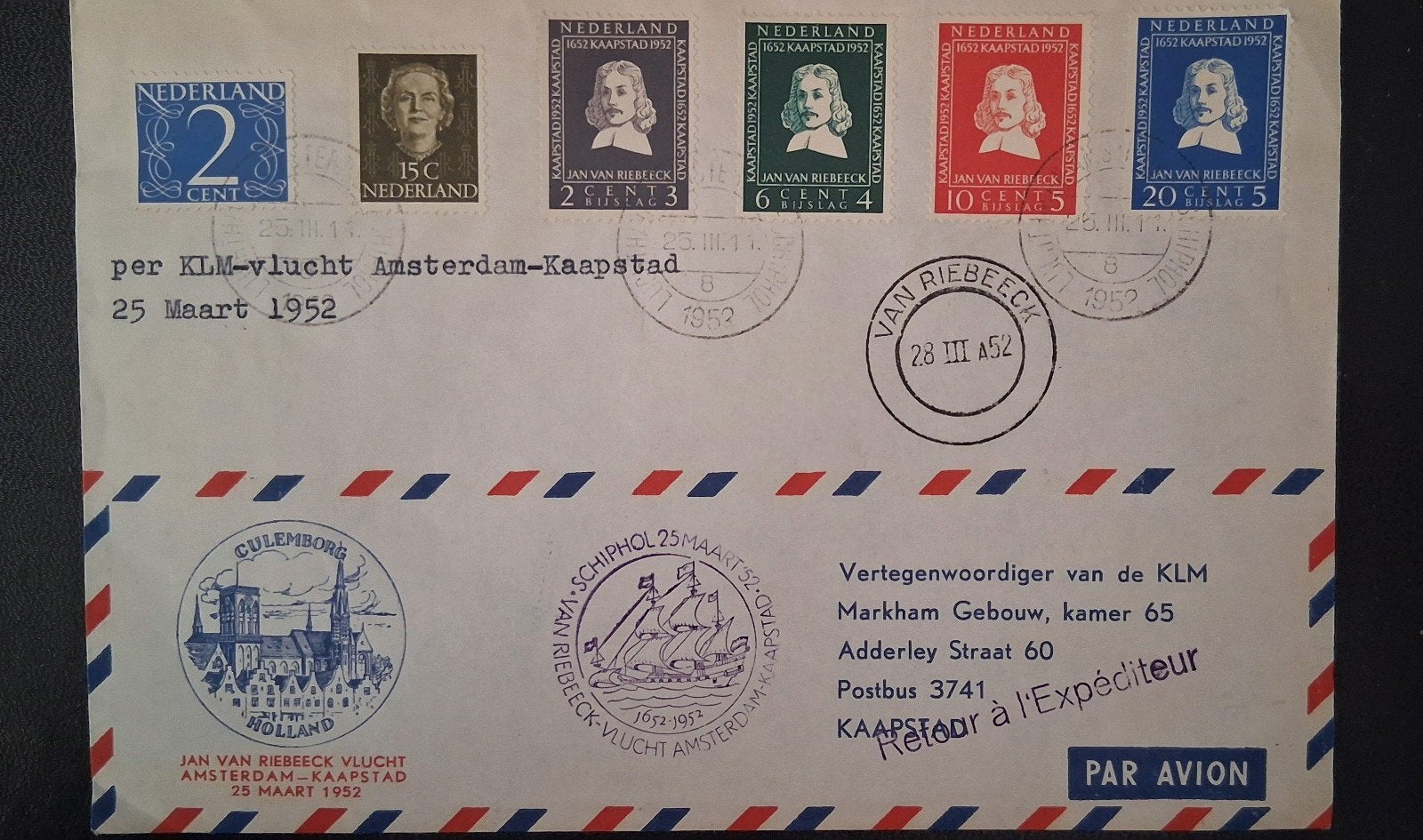 Envelop met postzegels Jan van Riebeeck, Ophalen of Verzenden, Envelop