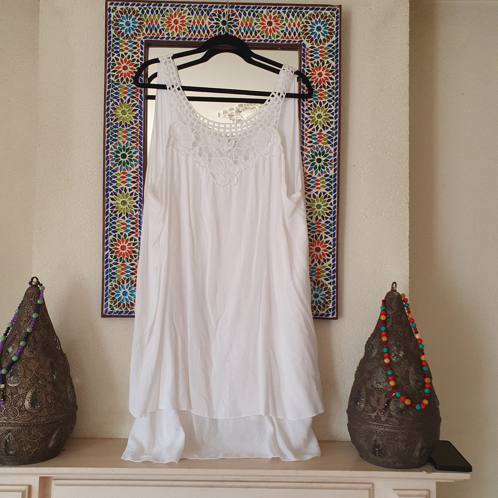 Made in Italy viscose witte zomerjurk maat 44 zgan, Wit, Maat 42/44 (L), Ophalen of Verzenden, Zo goed als nieuw