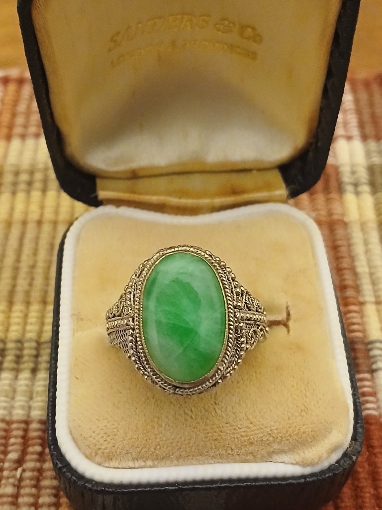 Hele mooie antieke Chinese zilveren ring met jade, Verzenden, Met edelsteen, Dame, Zilver