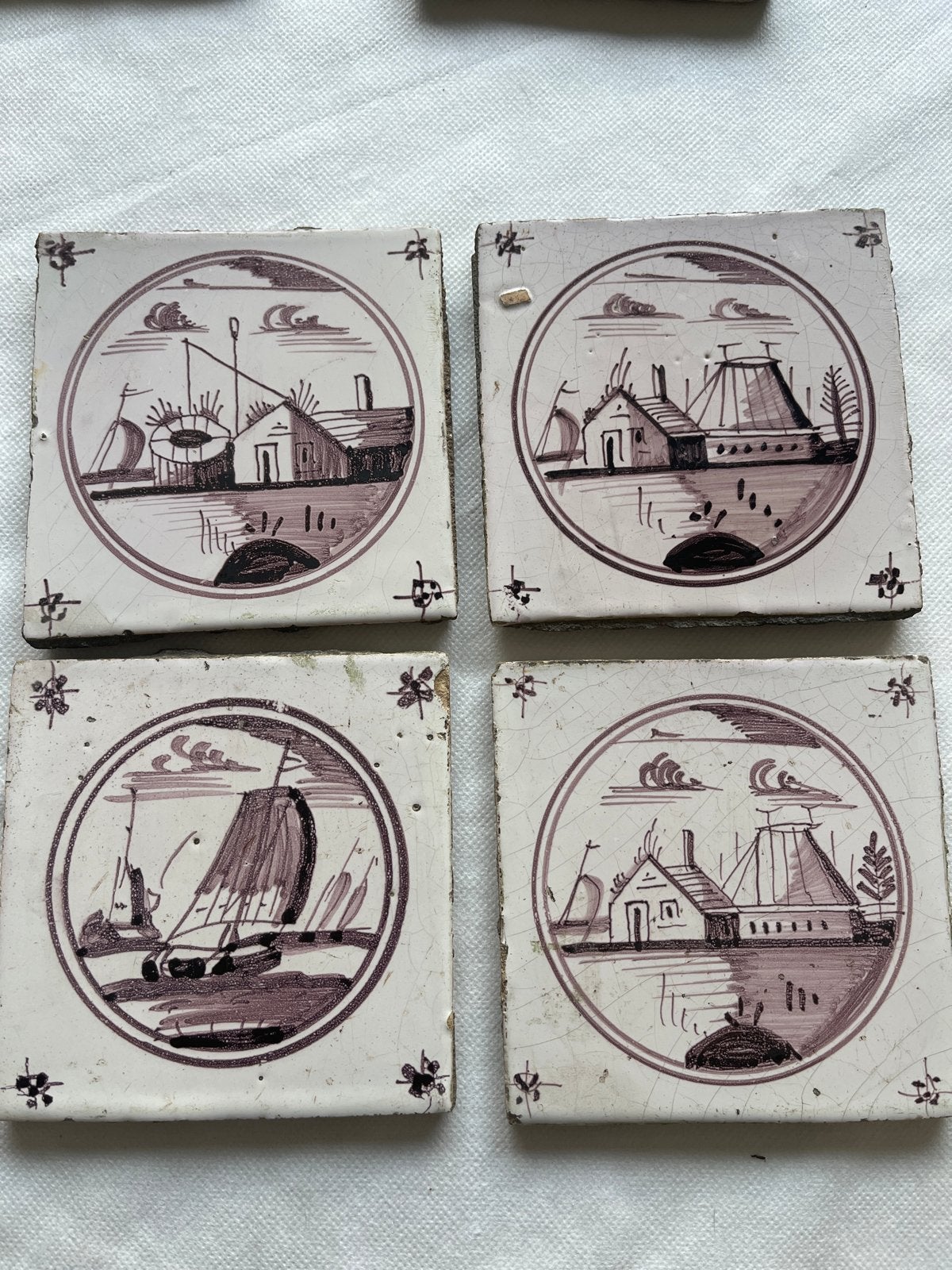 Set van 4 Antieke Hollandse Tegels met Landschappen, Antiek en Kunst, Ophalen of Verzenden