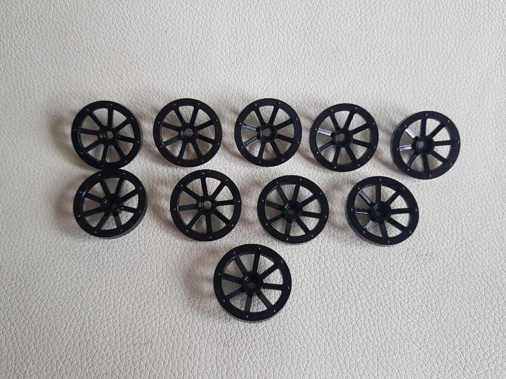 10x Zwart wagen wiel klein 27mm 2470 wagon wheel - voor Lego, Ophalen of Verzenden, Nieuw, Losse stenen, Lego