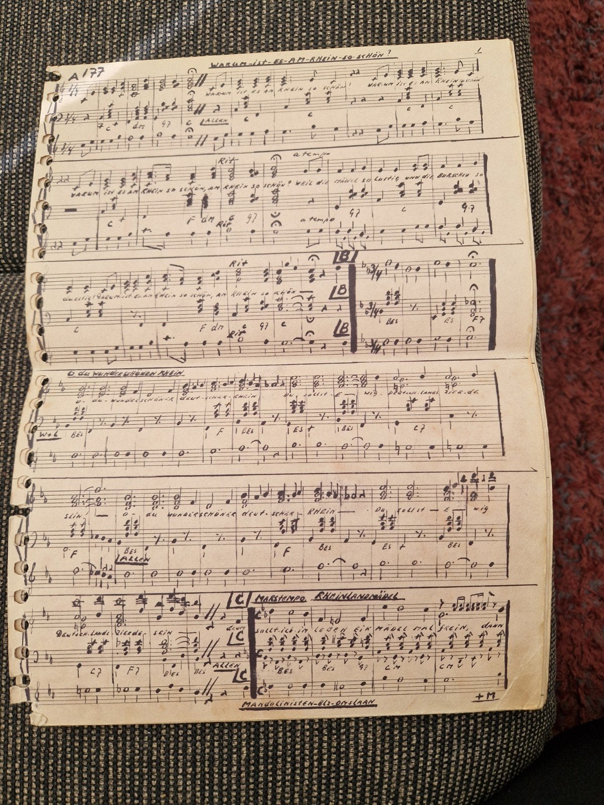 Oude handgeschreven bladmuziek voor mandolineorkest (?), Muziek en Instrumenten, Bladmuziek, Gebruikt, Wereldmuziek, Ophalen of Verzenden