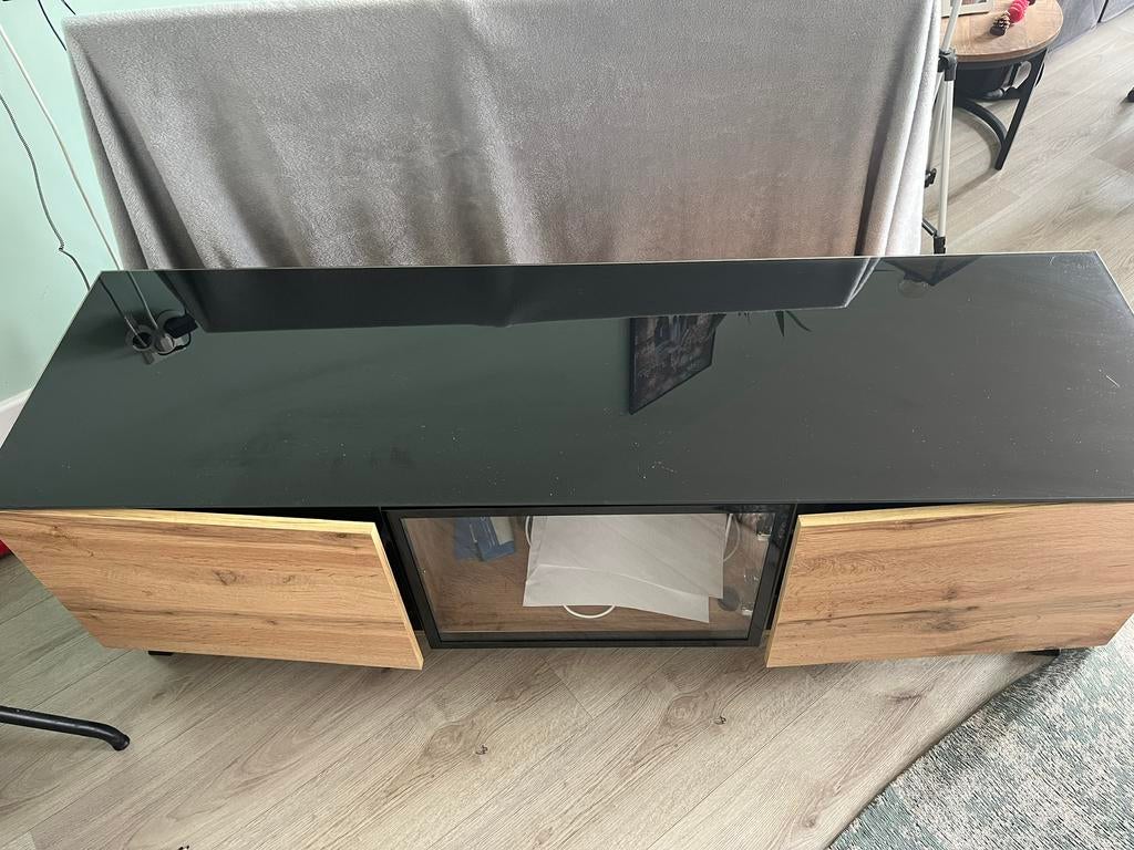 Tv meubel met glazen blad, Ophalen of Verzenden, Zo goed als nieuw, 25 tot 50 cm, Minder dan 100 cm
