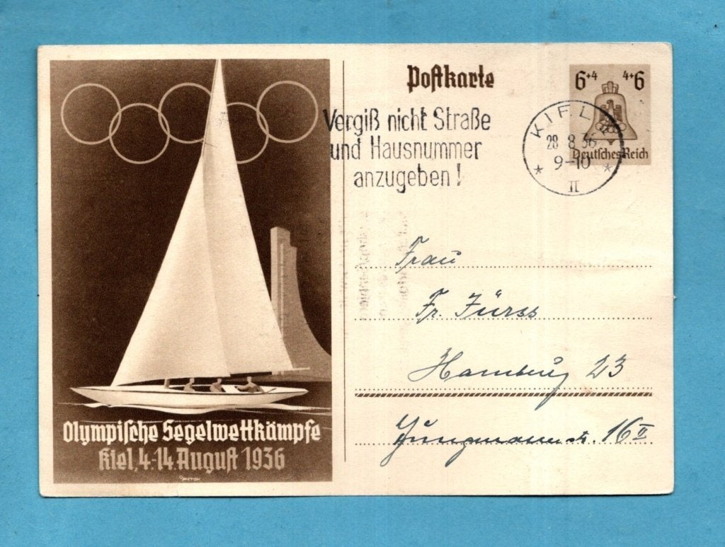 Mooie oude gelopen briefkaart - Olympische Spelen 1936 Q065, Verzamelen, Ansichtkaarten | Themakaarten, Verzenden, 1920 tot 1940