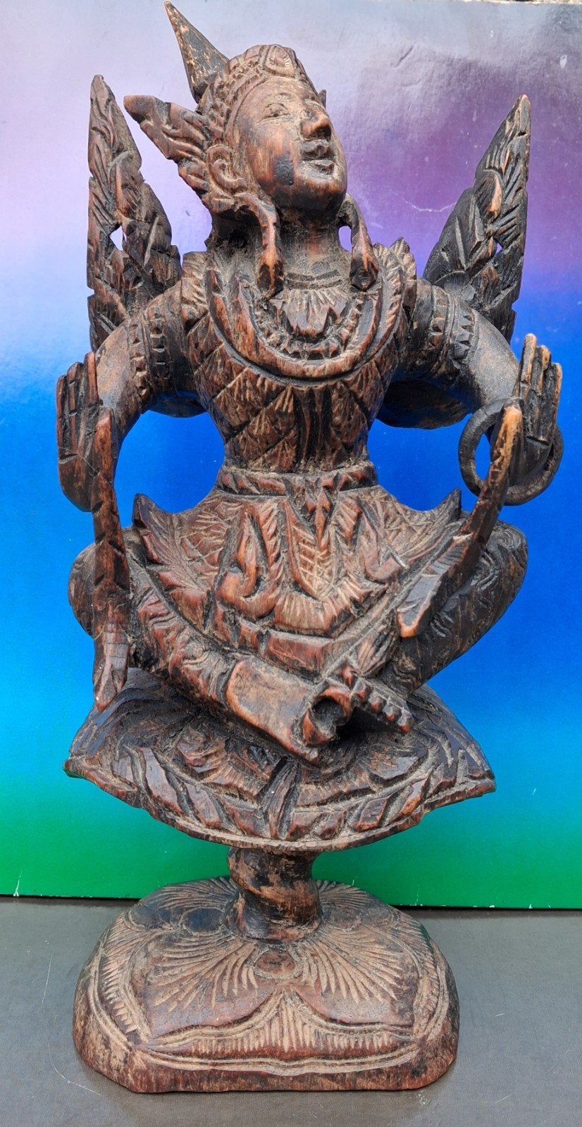 BOEDDHA/GOD. Houtsnijwerk. Ca 1875. * Zie tekst., Antiek en Kunst, Bruin, Handgemaakt, Indonesië, Beeld