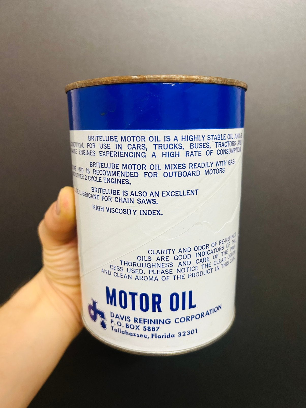 Olieblik olie blik oil can britelube bank us quart, Verzamelen, Ophalen of Verzenden, Zo goed als nieuw, Overige