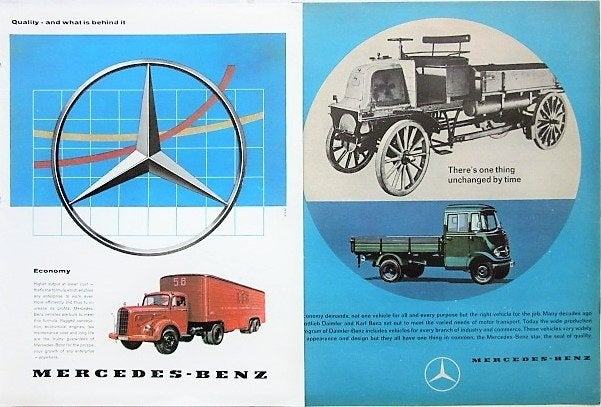 11 vintage advertenties Mercedes vrachtwagens 59-82 trucks, Ophalen of Verzenden, Zo goed als nieuw, Auto's