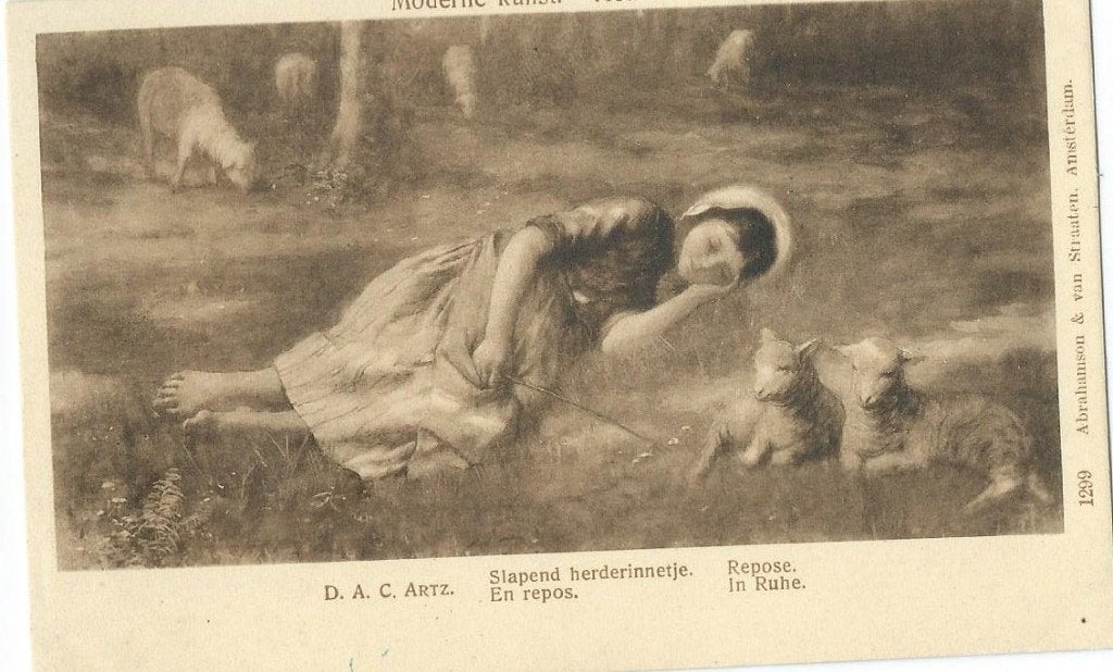 Antieke Ansichtkaart: Slapend herderinnetje - D.A.C. Artz, Ophalen of Verzenden, Voor 1920, Gelopen, Zuid-Holland