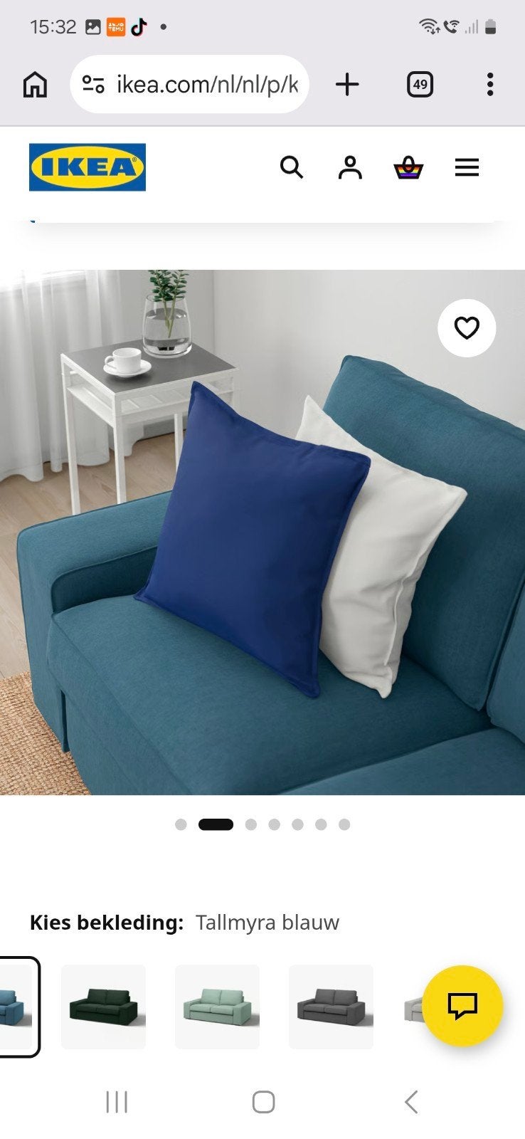 ikea kivik hoes tallmyra blauw 2 zits en 3 zits, Ophalen, Gebruikt, Stof