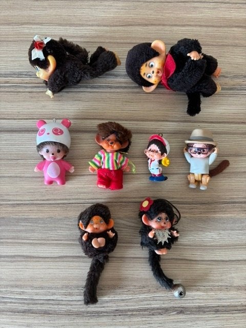 Set van 8 vintage Monchhichi poppetjes (jaren '70/'80), Verzamelen, Poppetjes en Figuurtjes, Ophalen of Verzenden, Gebruikt