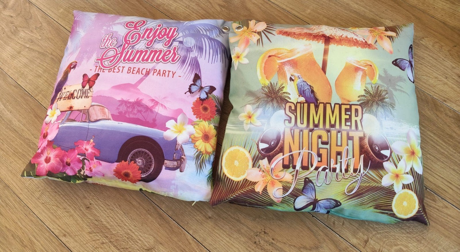 Zomerse sierkussens - set van 2, Ophalen of Verzenden, Gebruikt, Roze, Vierkant
