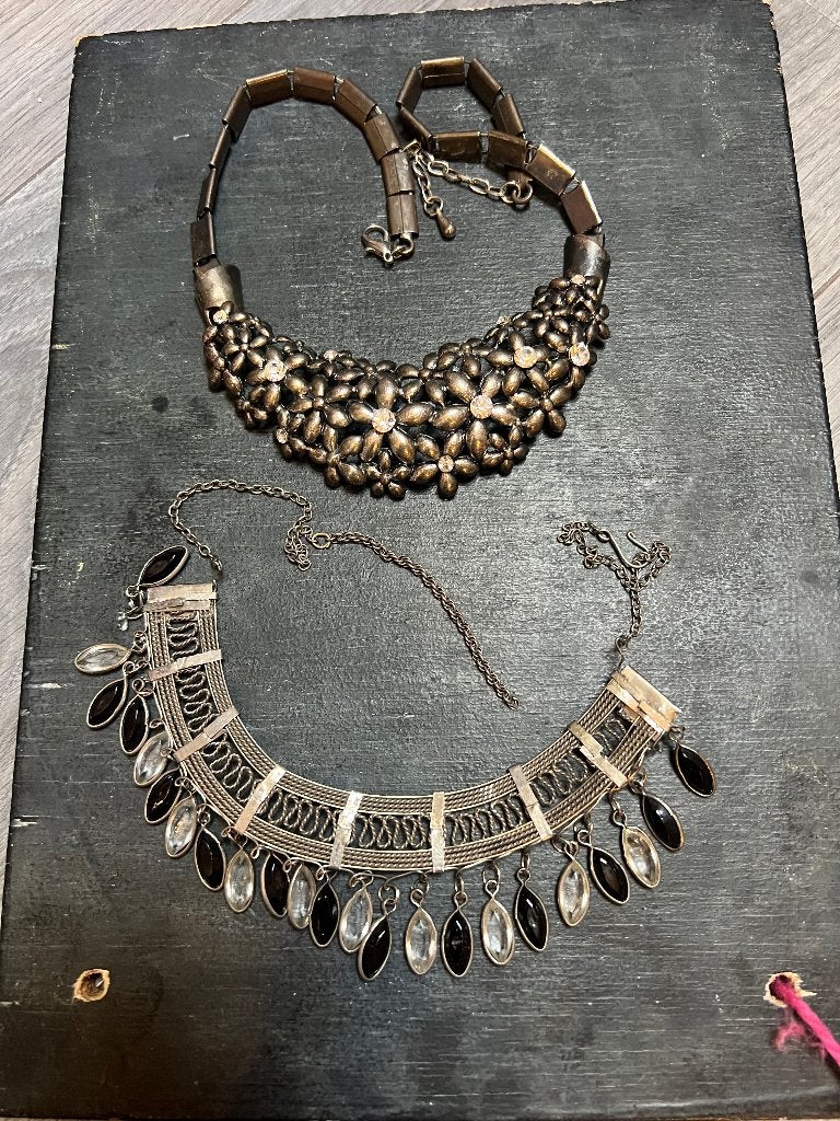 Vintage filigrain ketting kristal verzilverde strass stenen, Sieraden, Tassen en Uiterlijk, Kettingen, Overige materialen, Ophalen of Verzenden