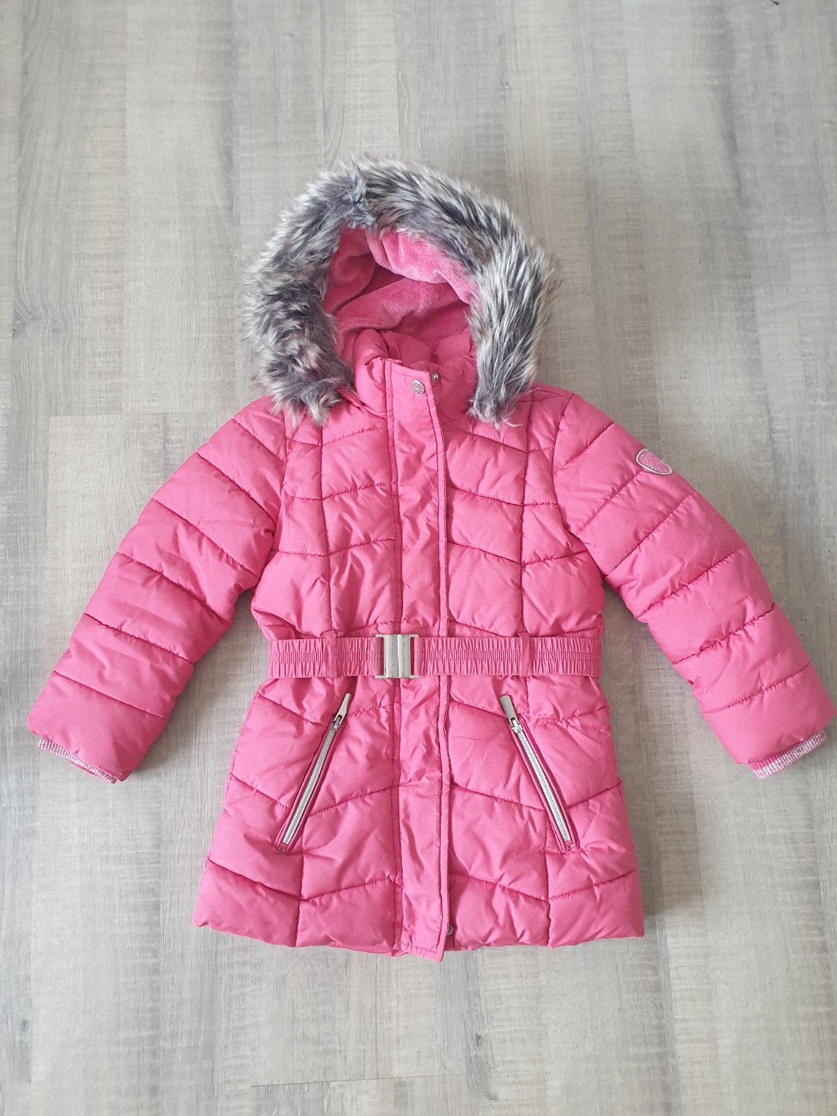 C&A 116 roze kinderjas jas kind meisjesjas meisjes bontkra, Gebruikt, C&A, Meisje, Ophalen of Verzenden