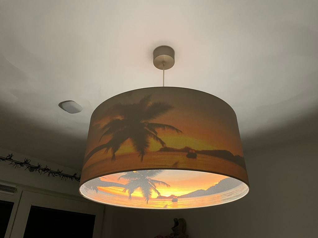 Hanglamp met zonsondergang en palmboom. D.55 H.25 cm., Ophalen of Verzenden
