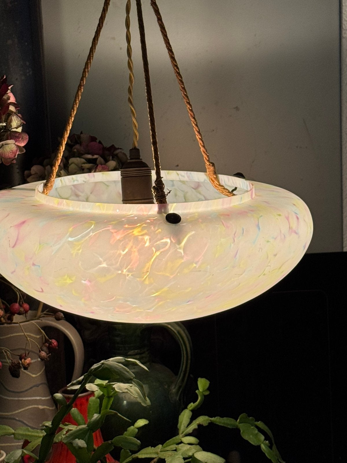 Art Deco,Hanglamp ,1920-30, Gebruikt, Glas, Art Deco, E27 (groot)