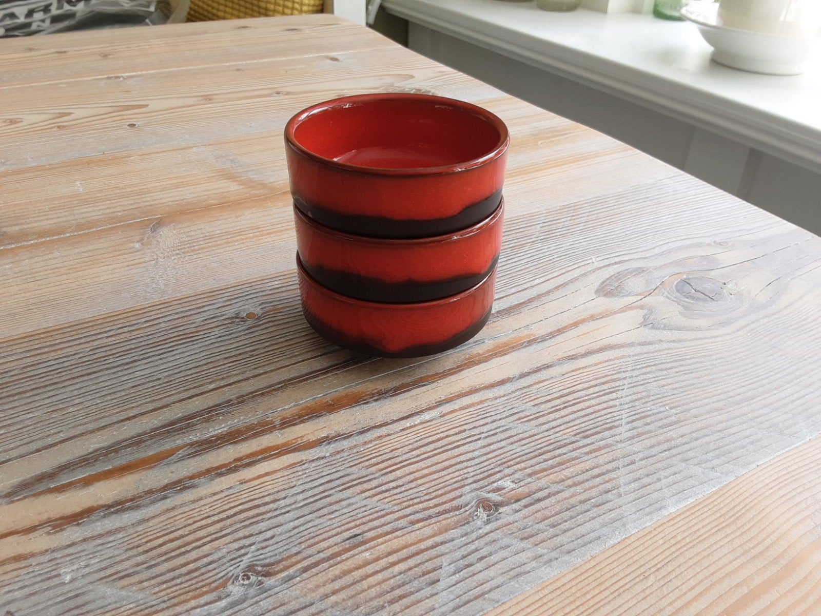 3 leuke oude retro/vintage oranje/bruine schaaltjes., Ophalen of Verzenden, Huis en Inrichting