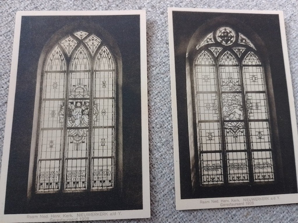 Oude Hervormde Kerk,Glas in lood ramen Nieuwerkerk ad IJssel, Ophalen of Verzenden, 1920 tot 1940, Ongelopen, Zuid-Holland