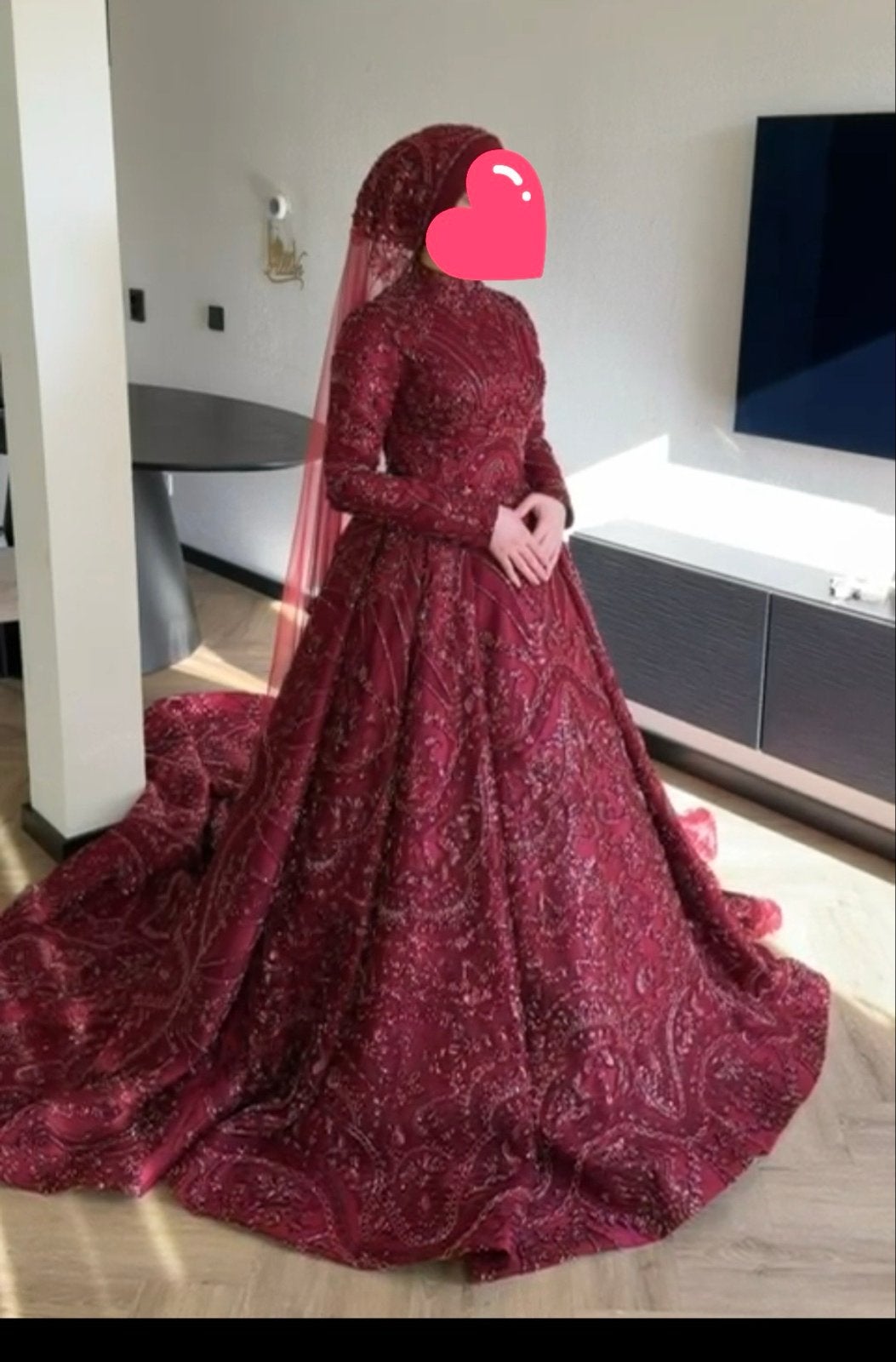 Prachtige hijab proof henna jurk met handgemaakte sluier, Ophalen of Verzenden, Zo goed als nieuw, Overige kleuren, Bruidsmeisjeskleding