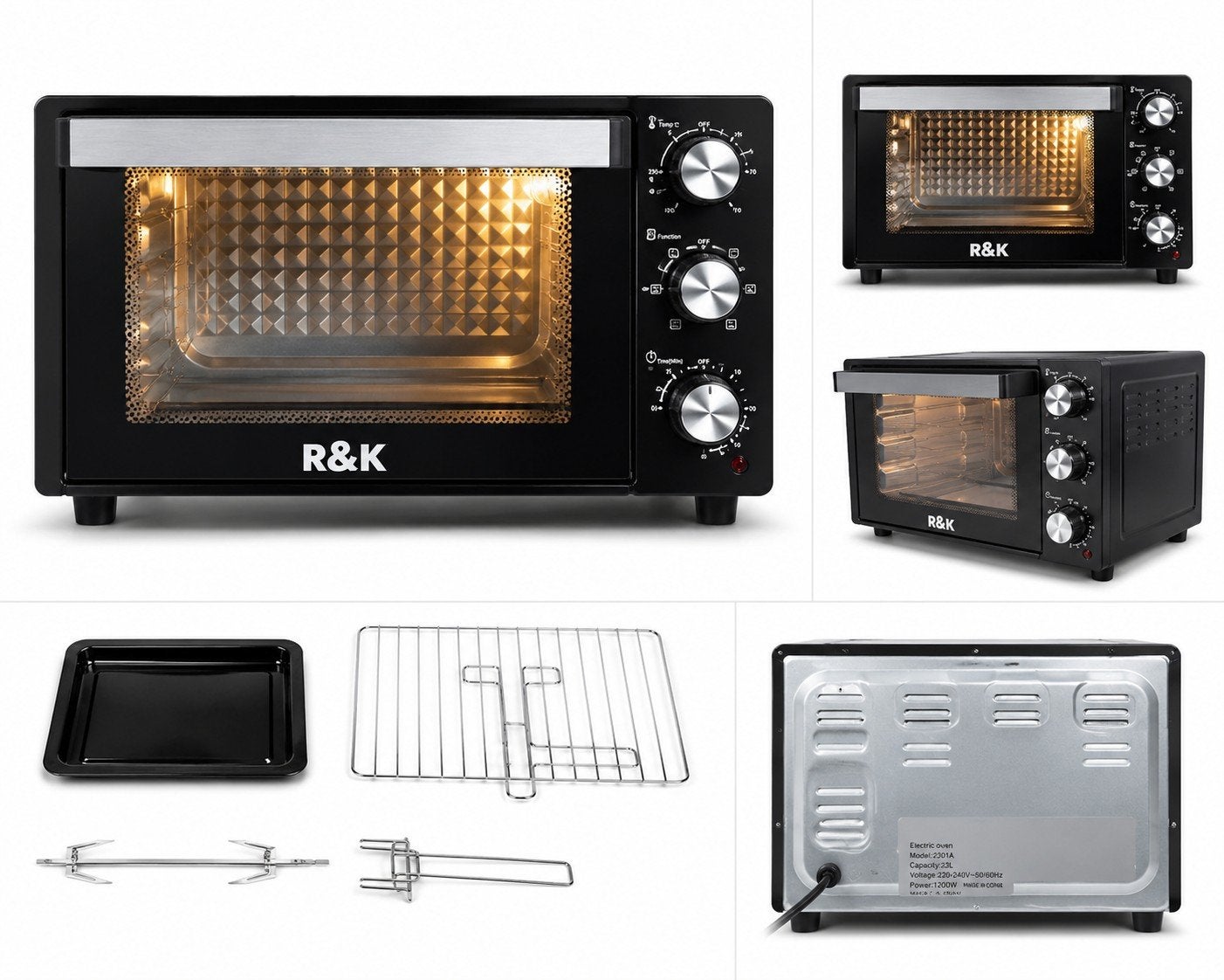 NIEUW R&K Mini Oven 23L – Hetelucht & Draaispit – 1200WNIEU, Minder dan 45 cm, Nieuw, Ophalen of Verzenden, Babijhandel@gmail.com