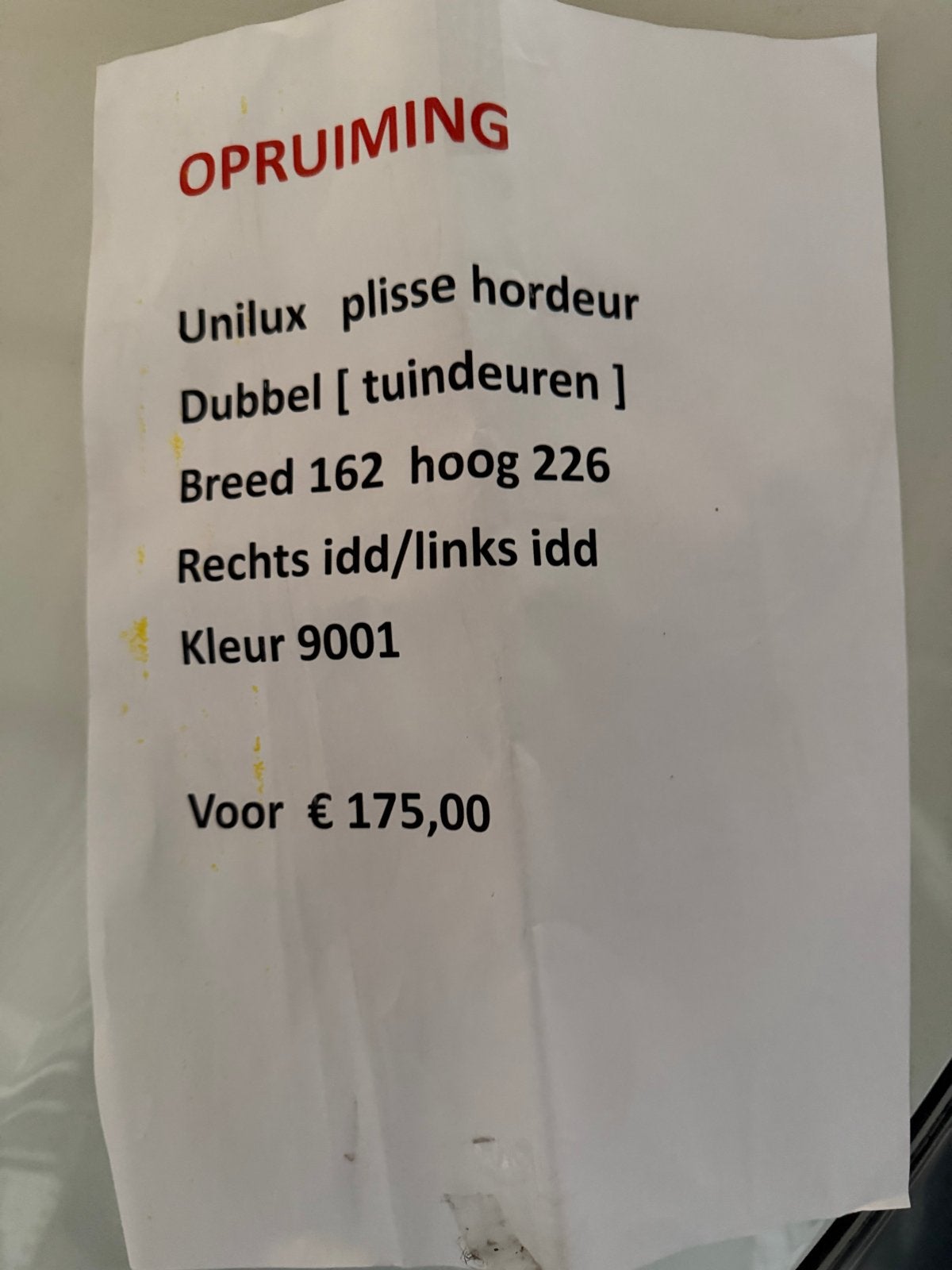 Nieuwe Unilux dubbele plissé hordeur, kleur 9001, Doe-het-zelf en Verbouw, Deuren en Horren, Ophalen, Hordeur, Nieuw, 120 cm of meer