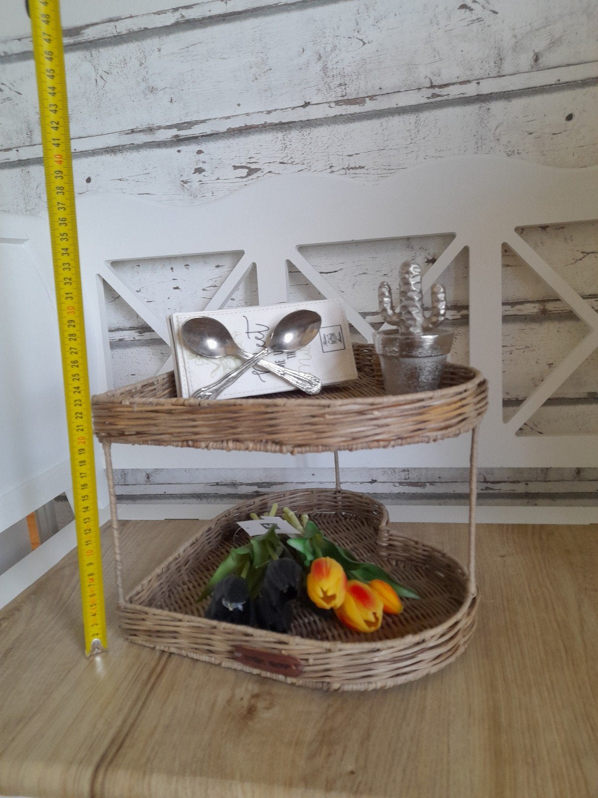 2 laagse hartvorm etagere riviera maison rattan, Verzenden, Zo goed als nieuw