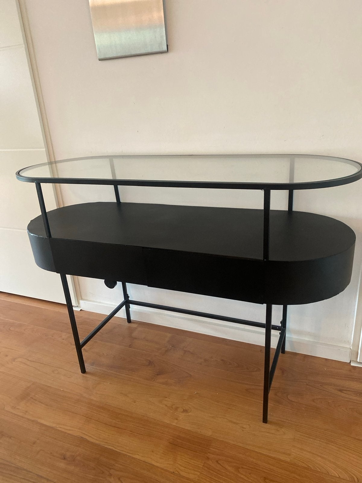 WOOOD Imani sidetable met glasplaat en lade, Gebruikt, 50 tot 100 cm, Ophalen of Verzenden, Glas