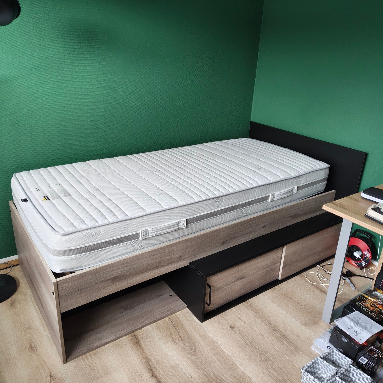 Houten Bedframe 90x200 + Eastborn Q-4600, Huis en Inrichting, Ophalen, 90 cm, Eenpersoons, Zo goed als nieuw