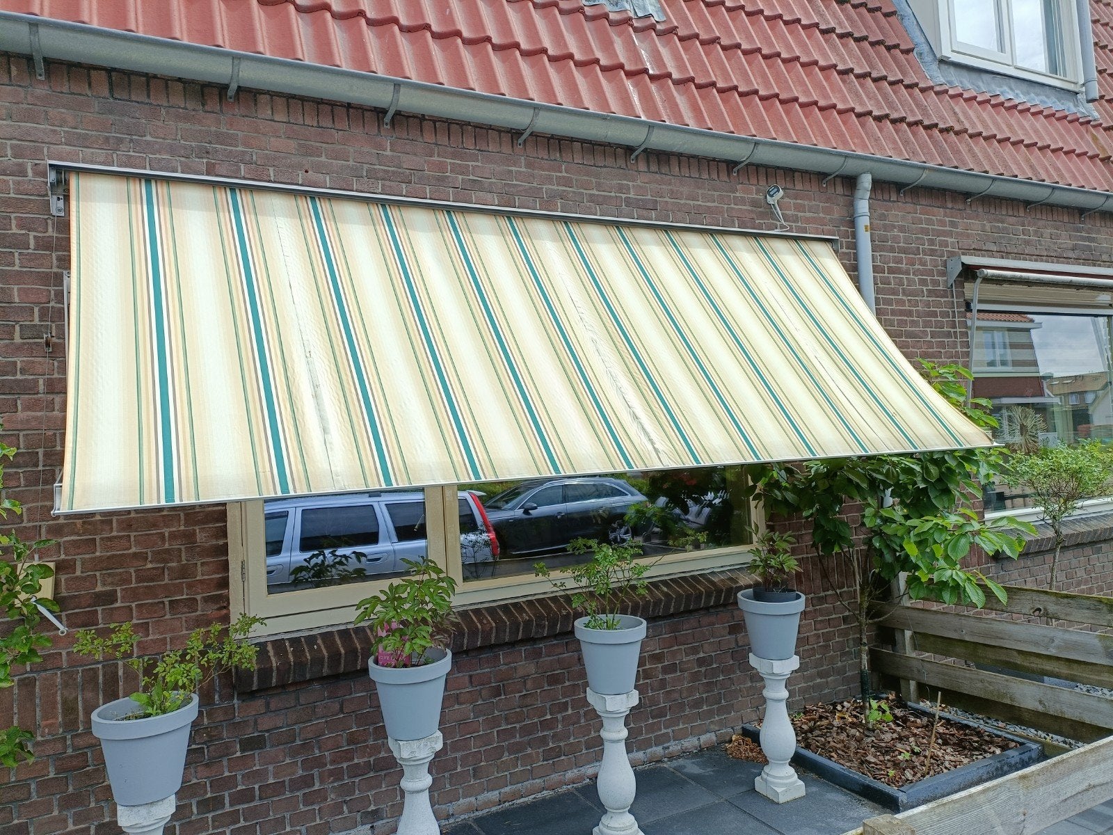 Val zonnescherm 3,5 meter breed., 150 tot 300 cm, Ophalen, Knikarmscherm