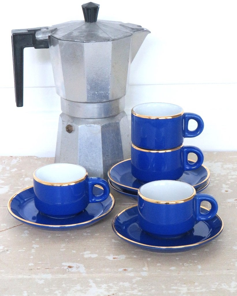 Franse  espresso kop en schotel  Véritable Porcelaine France, Ophalen of Verzenden