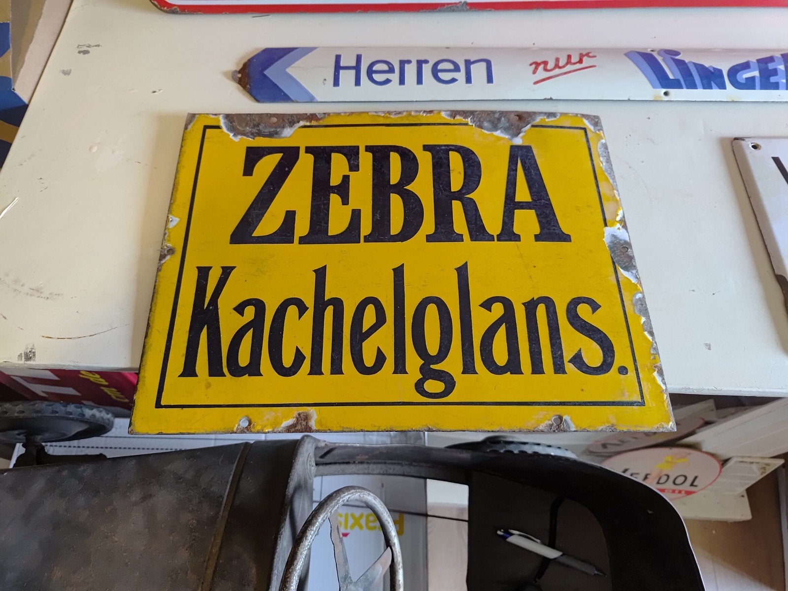 Prachtig oud emaille bord Zebra kachelglans, Verzamelen, Merken en Reclamevoorwerpen, Ophalen, Zo goed als nieuw, Reclamebord
