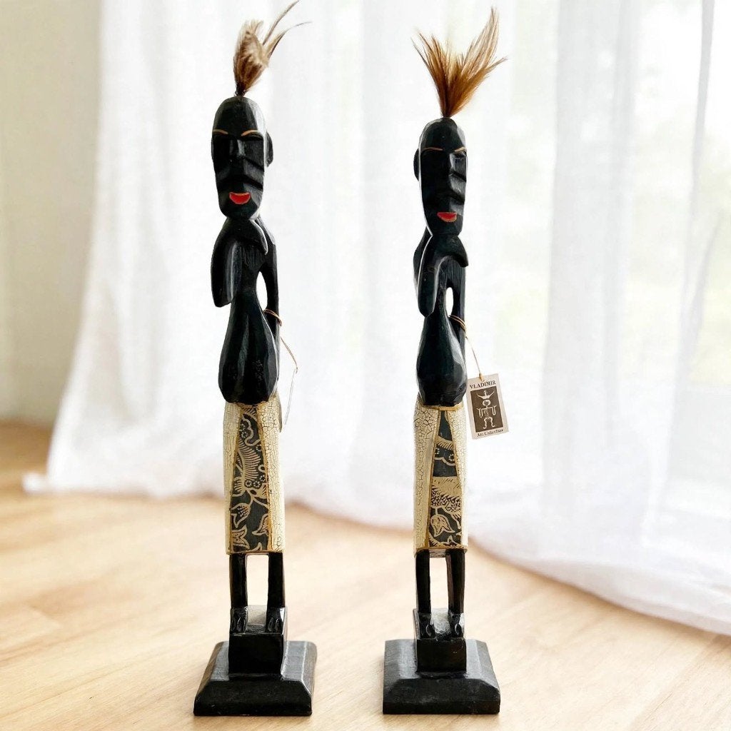 Set van 2 Etnische Houten Beelden - Vladimir Art Collection, Geglazuurd, Ophalen of Verzenden, Zwart, Hout