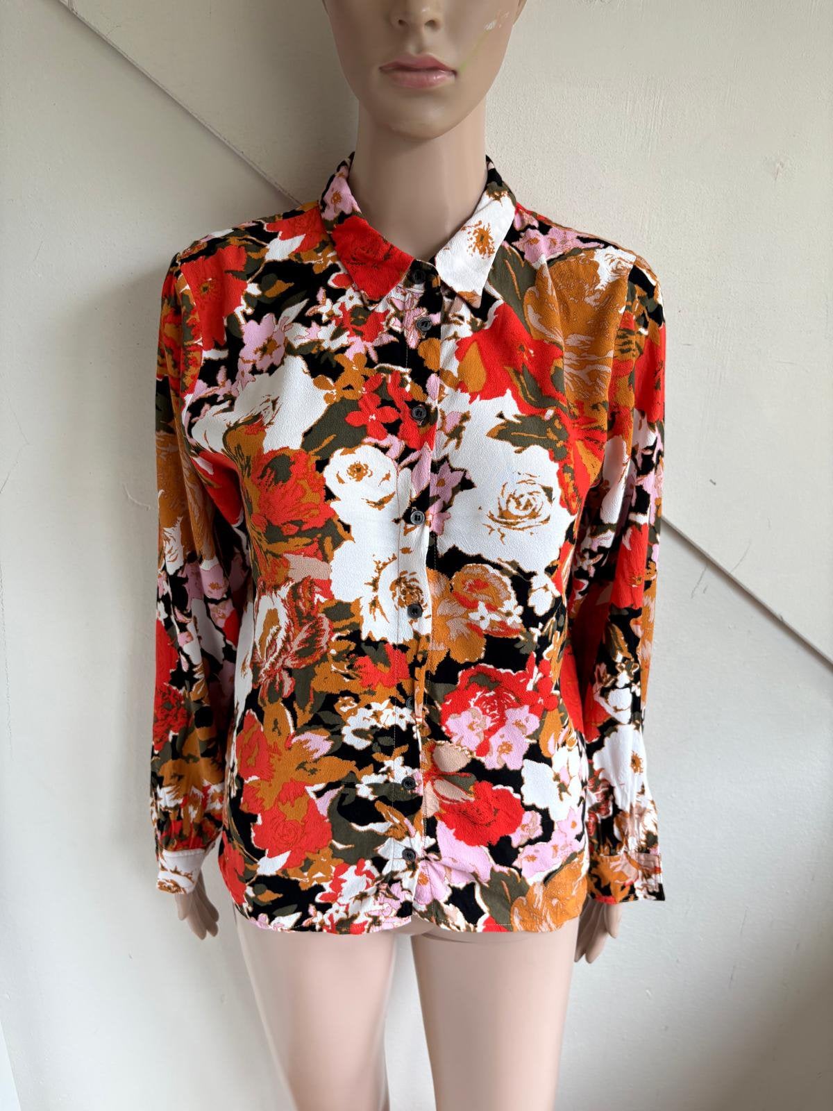 ICHI blouse maat 40 roze oranje bruin bloemen, Kleding | Dames, Ophalen of Verzenden, Zo goed als nieuw, Maat 38/40 (M), Oranje