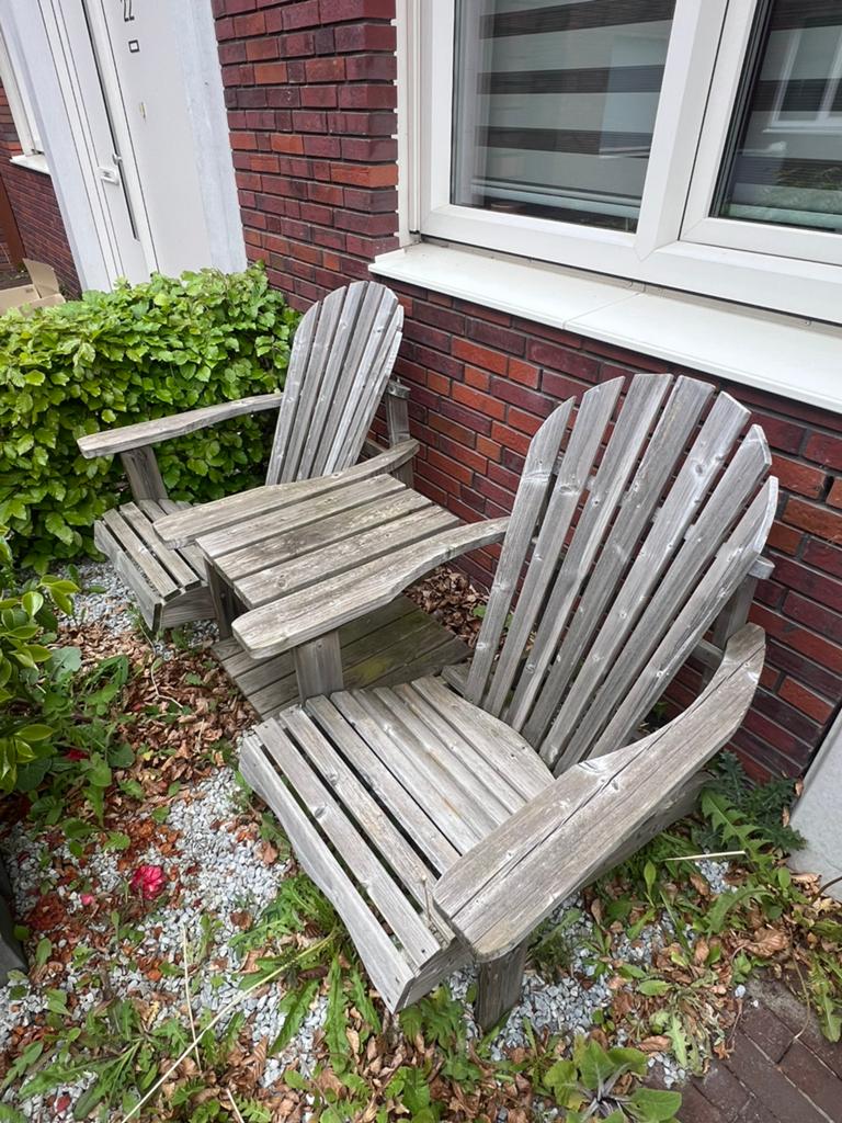 Twee houten Adirondack stoelen, Tuin en Terras, Ophalen, Gebruikt, Hout