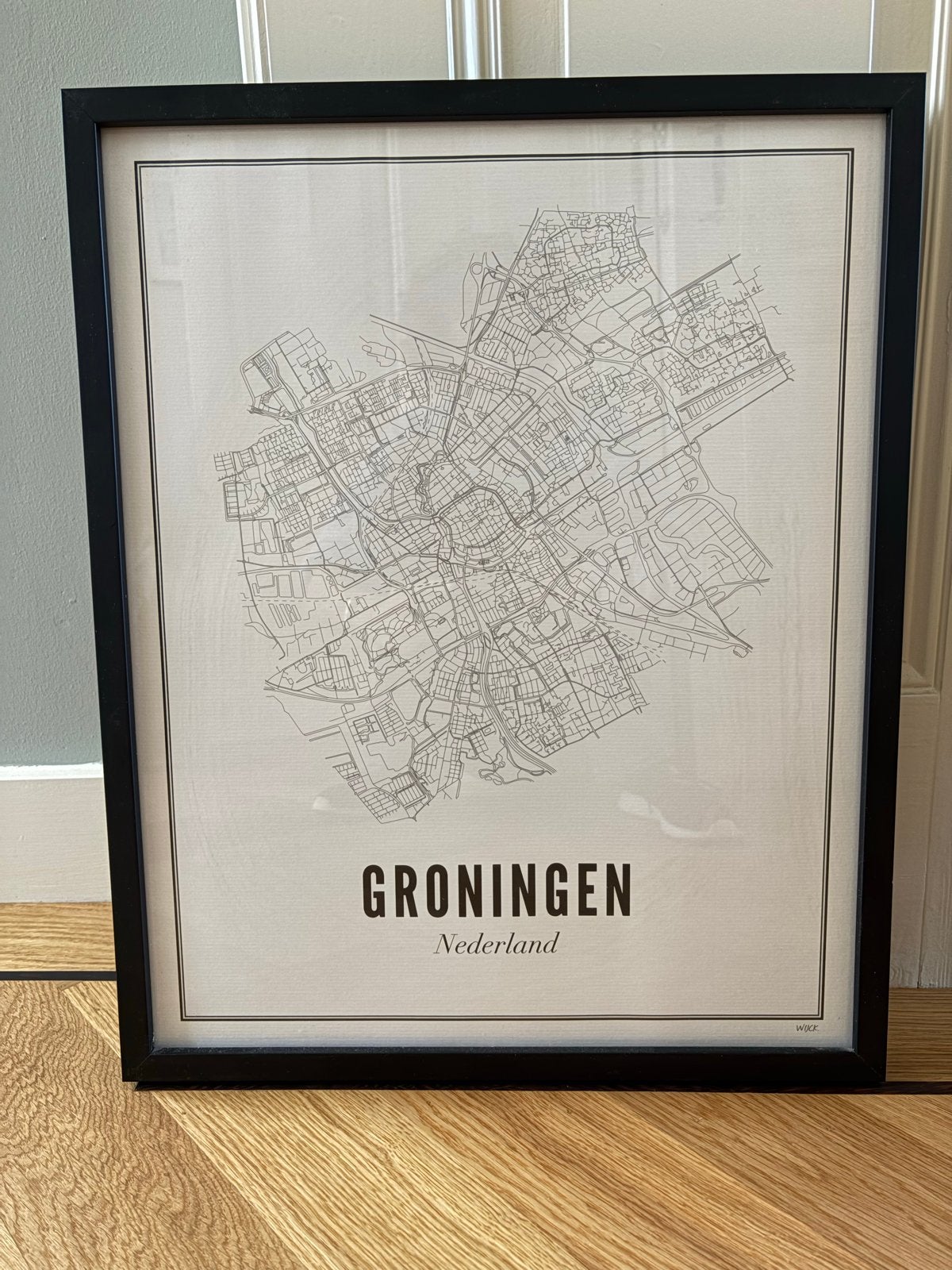 Stadskaart Groningen van Wijck 40x50 cm in eikenhouten lijst, Antiek en Kunst, Ophalen of Verzenden, Kaart, Prent, Ingelijst