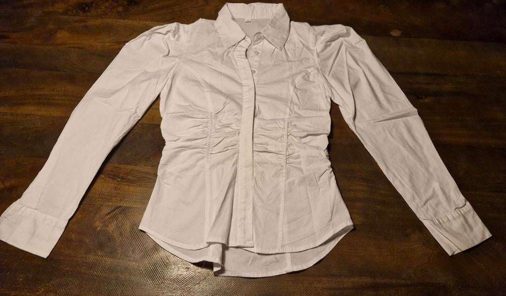 Witte blouse met ruches maat XS, Ophalen of Verzenden, Zo goed als nieuw, Maat 34 (XS) of kleiner, Wit