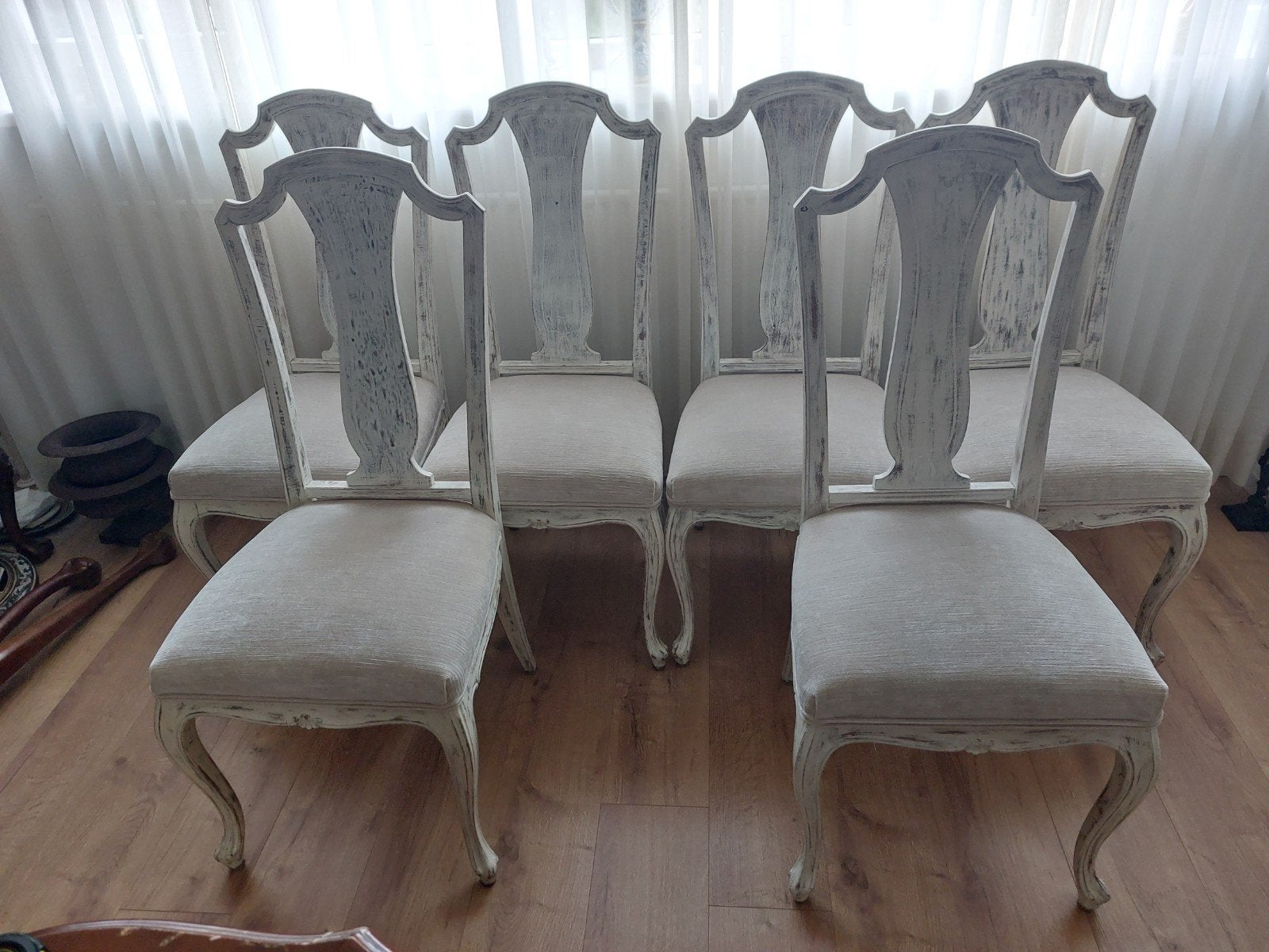 6 vintage Queen Ann stoelen. Nieuw gestoffeerd., Antiek en Kunst, Ophalen
