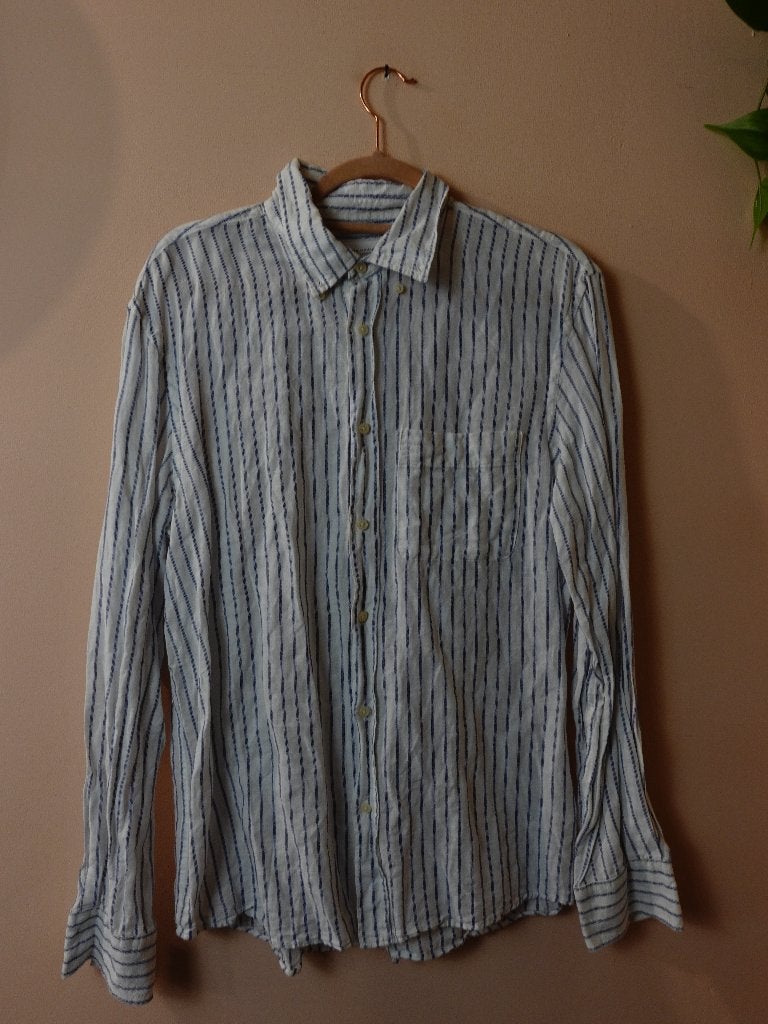 Zara Wit-Blauw Gestreept Linnen Overhemd Dames M, Zara, Blauw, Zo goed als nieuw, N.v.t