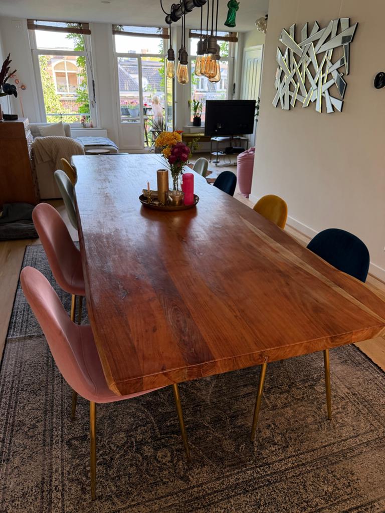 Prachtige houten eettafel met spinpoot (300x100 cm), Huis en Inrichting, Tafels | Eettafels, Ophalen, Gebruikt, 100 tot 150 cm
