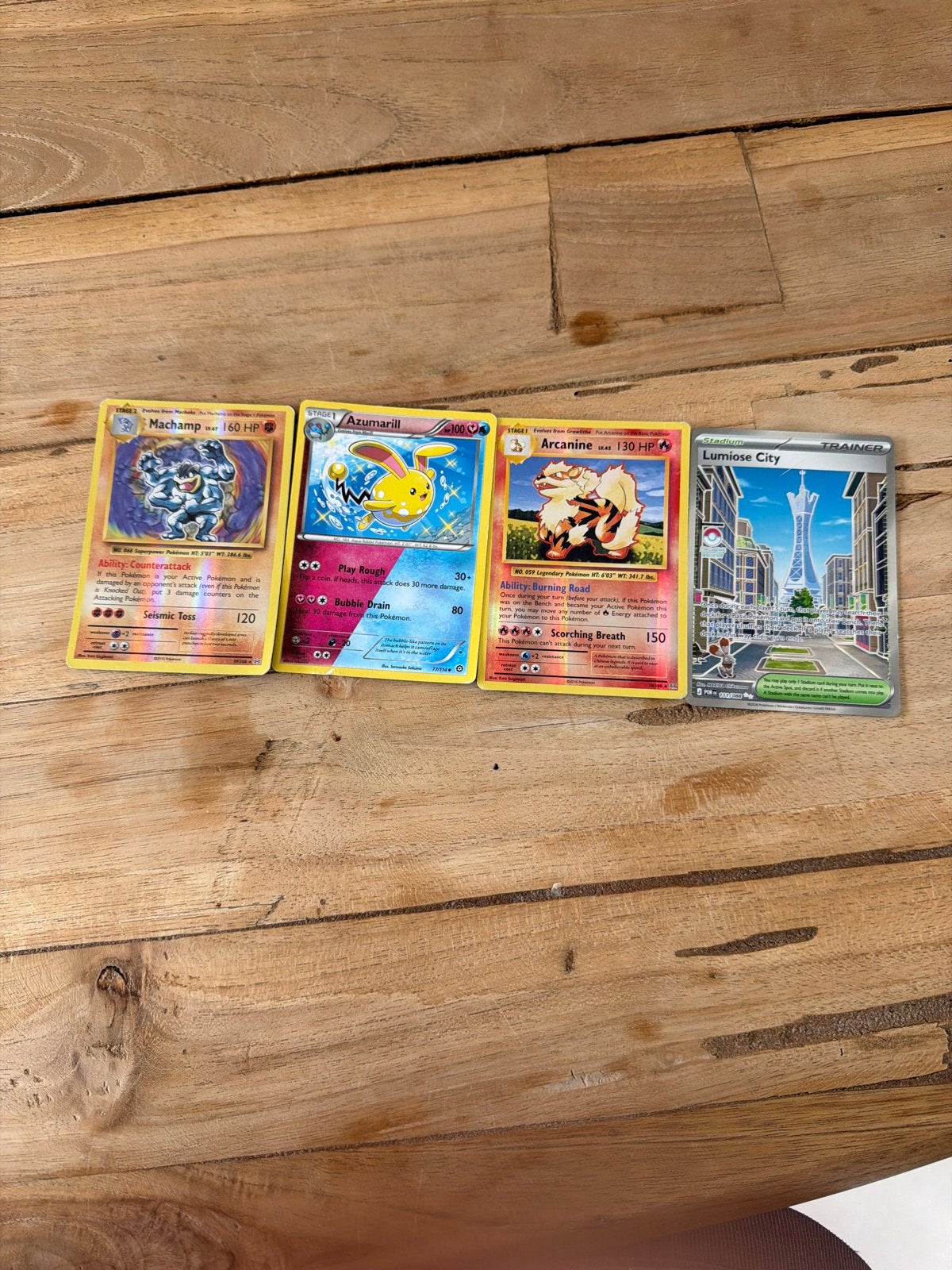 Pokémon kaarten - Machamp, Azumarill, Arcanine, Lumiose City, Ophalen of Verzenden, Gebruikt, Meerdere kaarten