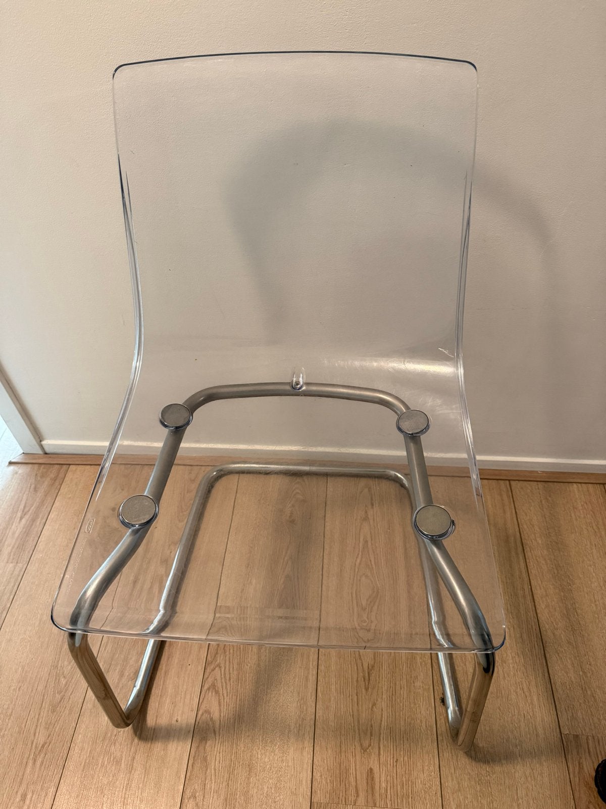 4x IKEA Tobias eetkamerstoel, transparant, verchroomd, Ophalen, Kunststof, Gebruikt, Overige kleuren