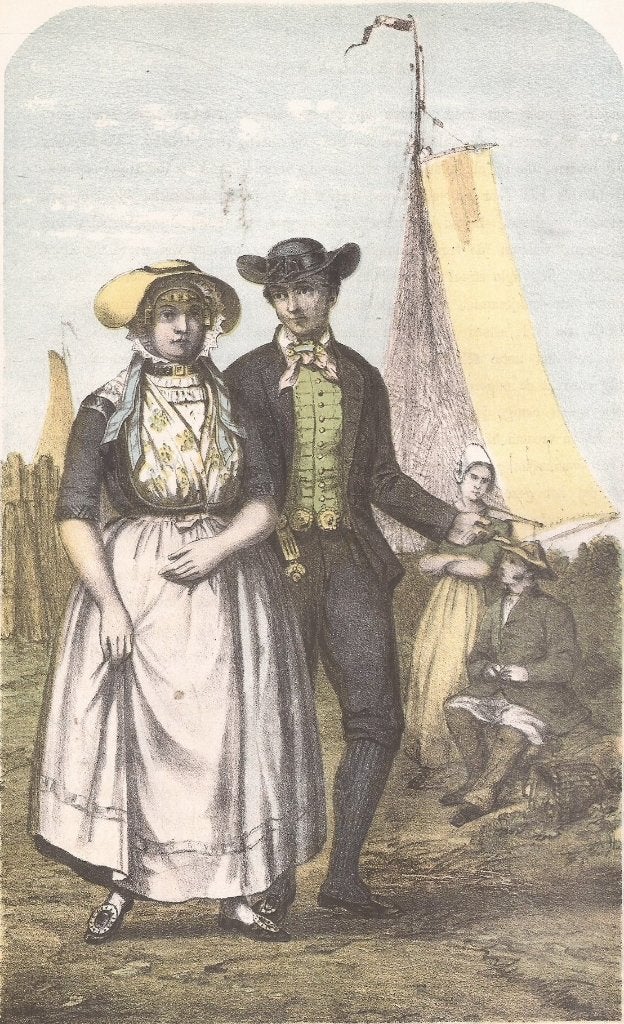 Zeeland Landlieden in Zeeland Litho door C.W. Mieling 1857, Antiek en Kunst, Dagelijks leven, 1800 - 1899, Ophalen of Verzenden
